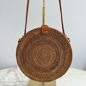 🌈4/$20🌈 Woven Basket Ratan Boho Bohemian Crossbody Purse Bag Brown OS